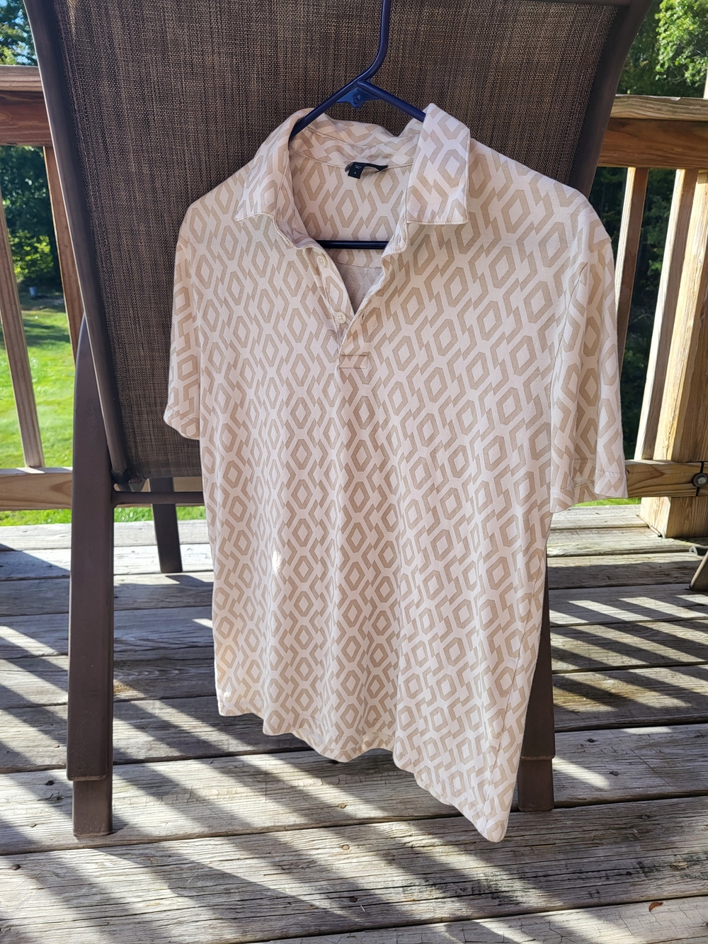 Express Beige Geometric Short Sleeve Polo